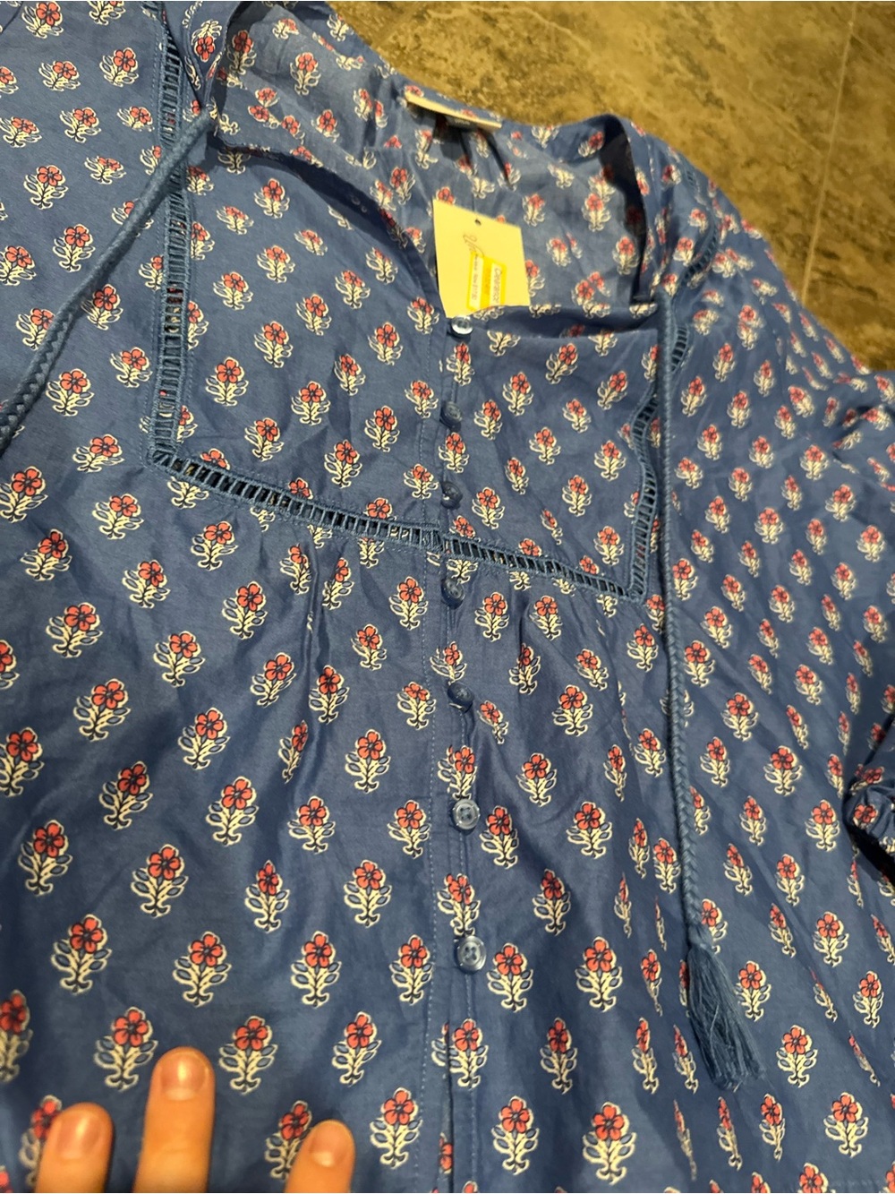 🫑Blue Floral Print Women’s Peasant Blouse - Picture 3 of 7